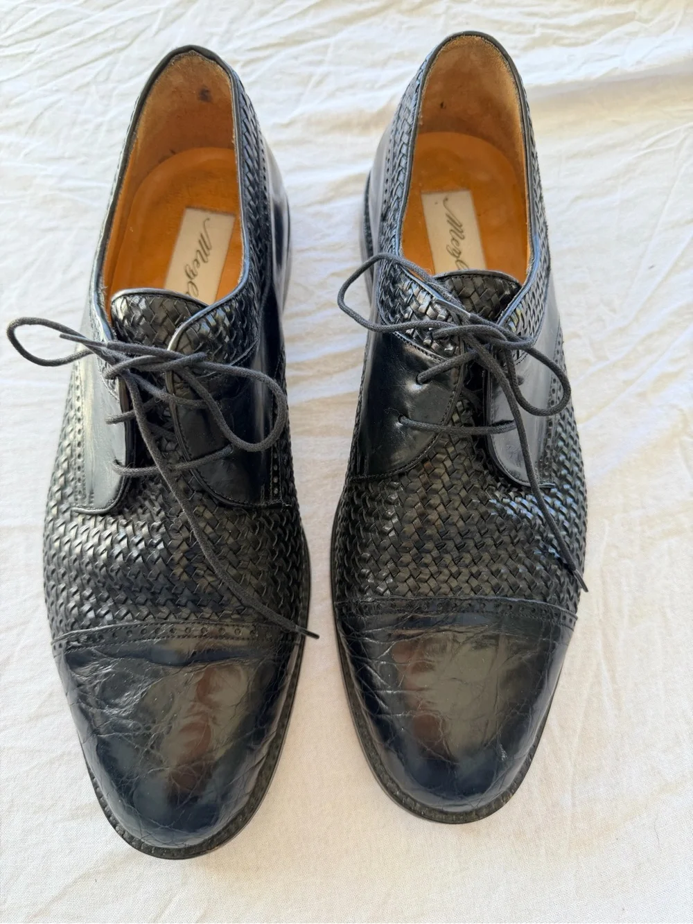 Mezlan Black Woven embossed croc Leather Lace-Up Oxfords
